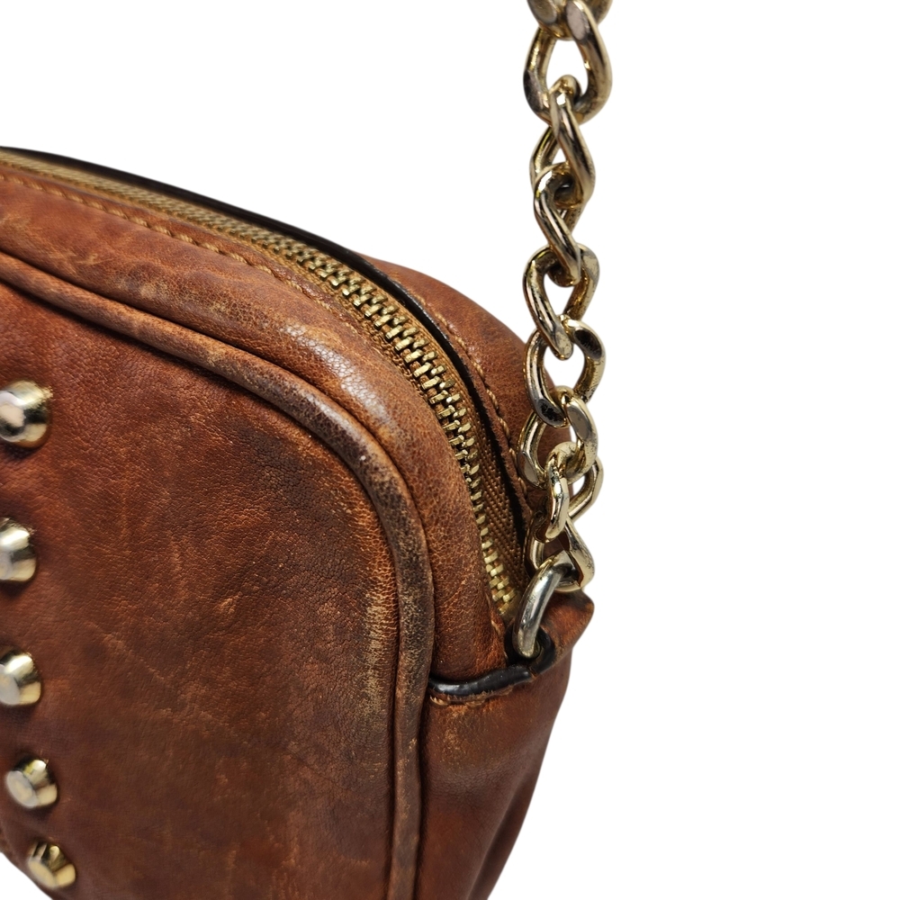 Michael Kors Brown Leather Uptown Astor Small Crossbody Bag Purse Gold Stud - Picture 6 of 13